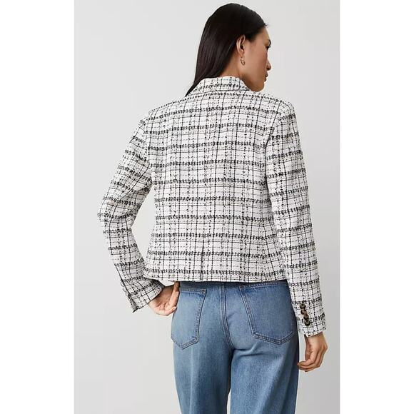 Ann Taylor The Newbury Blazer Plaid Tweed Womens Size 14 New White Black - Picture 3 of 10